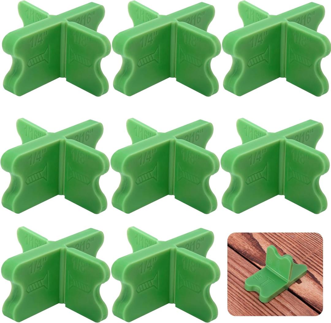 8 Pcs ABS Deck Spacer Tool,4 Thicknesses Deck Board Spacers(1/16", 1/8", 3/16", 1/4"),Green Deck Spacers Assorted for Pressure Treated Composite Decking