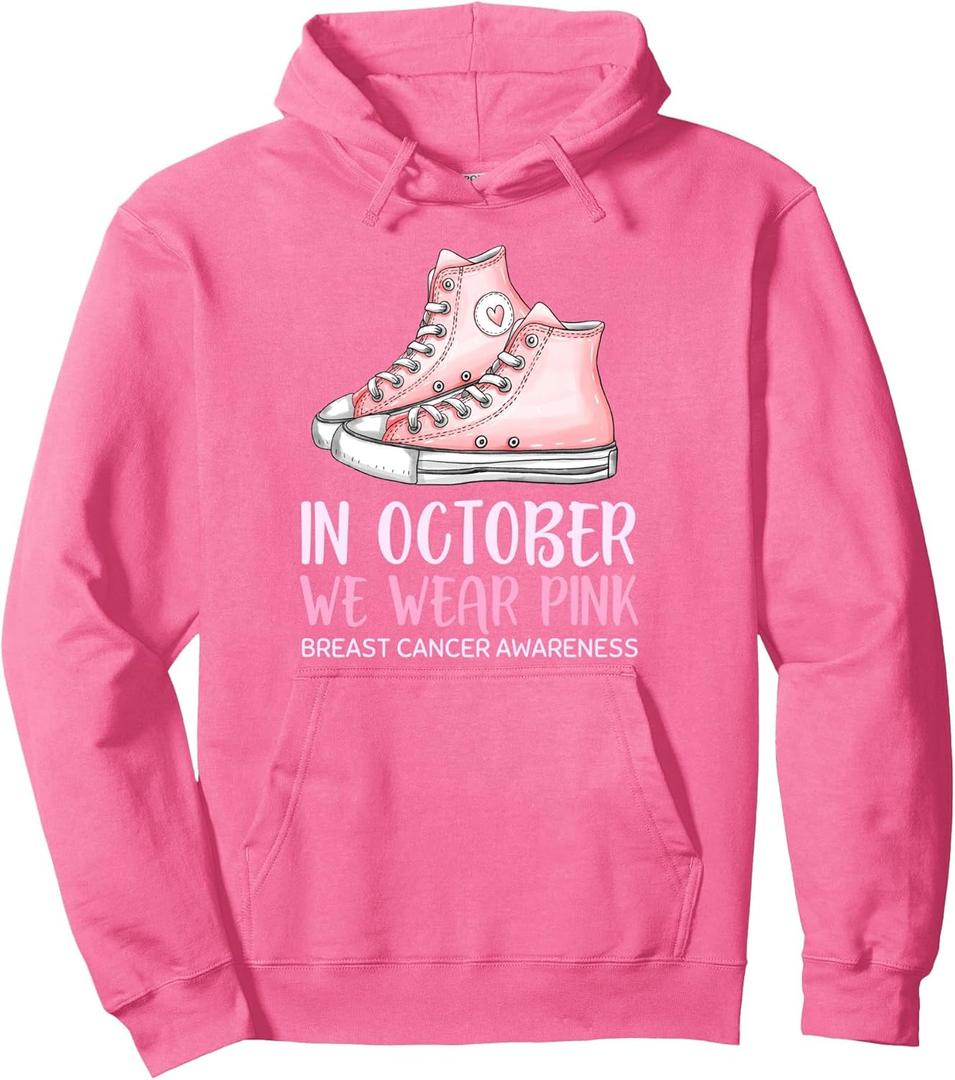 Teenager Breast Cancer Awareness Pink Sneakers Girls Women Pullover Hoodie, Adult Unisex, Bright Pink, XX-Large
