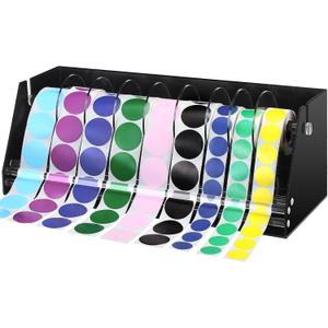 Adjustable Label Dispenser Acrylic Sticker Roll Dispenser Label Roll Holder Multi Use Sticker Holder Organizer Stand for School Gifts and Home Office Desktop(9 Disks)