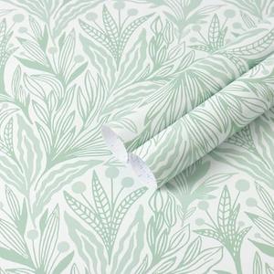 Fiula Peel and Stick Wallpaper Boho Green Leaf Contact Paper Sage Green Botanical Wall Paper Self Adhesive Removable Wallpaper for Cabinets Drawers Bedroom Decor Waterproof Vinyl Roll 17.3"x78.7" 2Pack