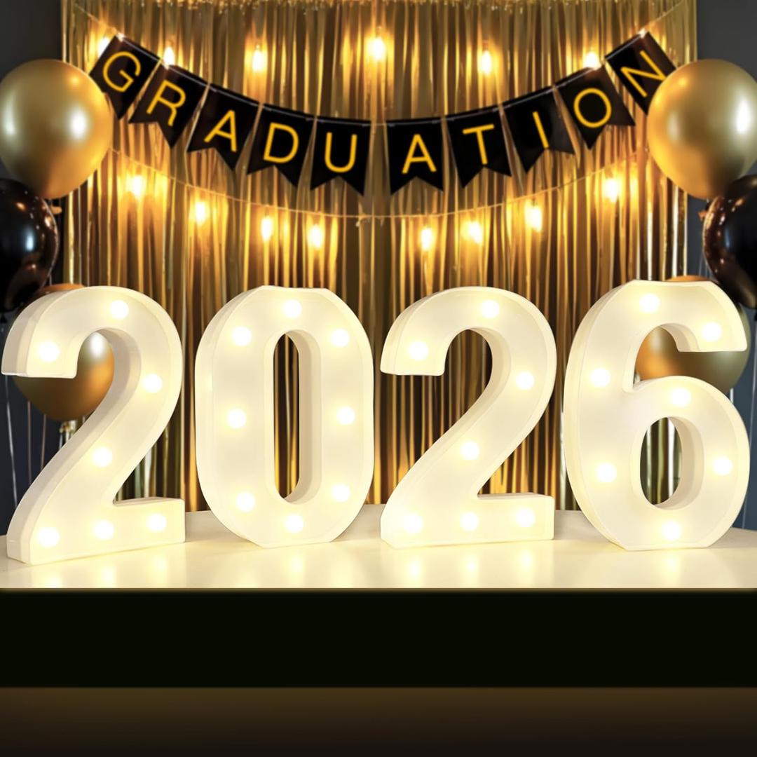 2026 Number Sign Graduation Decorations, 2026 Marquee Light Up Numbers, Battery Operated Number Lights 2026 Party Supplies for New Year Class Graduations Wedding Table Decor-Warm White