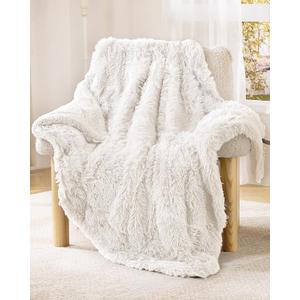 Super Soft Fluffy Faux Fur Throw Blanket for Couch, Fuzzy Sherpa Fleece Cozy Warm Gifts for Women, Room Decor Christmas Plush Thick Throw for Men, Minky Teen Gifts Winter Bedding, 50" x 60" (Cream)