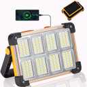 120W LED Solar Work Light, 144 LED 10000LM Portable Flood Light with Stand, 4 Modes Rechargeable, IP65 Waterproof Outdoor Working Light for Camping, Fishing, Car Repair & Mechanics (Yellow)