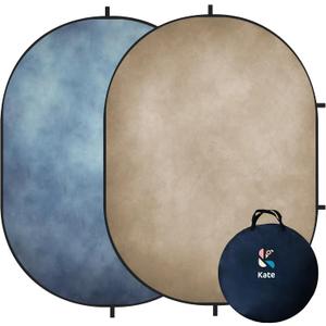 Kate 5x6.5ft(1.5x2m) Tan Blue Collapsible Backdrop Double Sided Folding Backgrounds Pop Up Reversible Backdrops for Photo Video Studio
