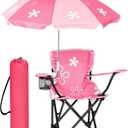 Outdoor Toddler Camping Chair with Umbrella Foldable Beach Chairs with Safety Lock for Kids Waterproof Lawn Kids Folding Chair for Outside Beach Travel(Flower)
