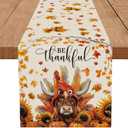 5 x Thanksgiving Table Runner Turkey Cow Table Runners Thankful Fall Kitchen Dining Table Decoration for Home Party Banquet Decor 13x36 Inch