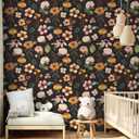 HAOKHOME Black Floral Wallpaper Peel and Stick Black/Yellow/Green Renter Friendly Contact Paper for Bedroom Bathroom 17.7in x 9.8ft