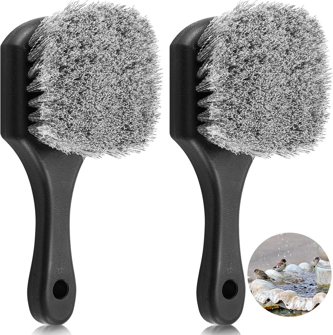 CroBlissful 2 Pcs Bird Bath Cleaning Brush Hard Bristle Stiff Bristle Brush with Plastic Handle Utility Scrub for Bird Feeder Bath Accessories Fountain Outdoor Cleaning(Gray)