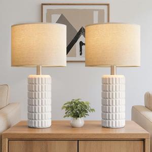 23" Modern Ceramic Table Lamps Set of 2 - Table Lamps for Living room, Farmhouse Bedside Night Stands Lamp for Bedroom, White Boho Nightstand Lamps Set of 2, Desk Lamp for End Table Home Decor