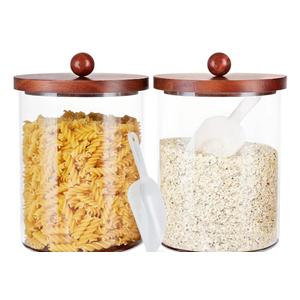 FavorFlavor Set of 2 Large Glass Food Storage Jar-101 FLOZ, Flour and Sugar Storage Containers for Kitchen Counter with Wooden Airtight Lid & Base,Kitchen Storage Jars for Coffee,Rice,Candy, Cookie