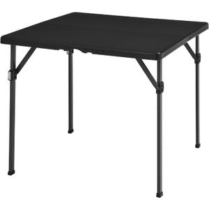 Amazon Basics 34 inch Portable Sturdy Folding Dining Table with Carrying Handle, Space Saving Storage, Square, 33.9 x 29.1 x 33.9 inch, Black | Folding, Portable, with Carrying Handle