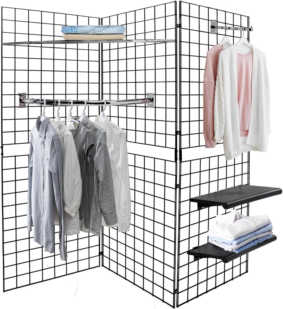 Heavy Duty Portable Gridwall Display Panels 3 2' 6' Black Metal Wall & Freestanding Display for Retail, Trade Shows, Art Studios, Garage & Home Organization, Black Finish, 2 inches x 25 inches x 72 inches