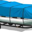 Elite Shield Waterproof Pontoon Boat Cover, Heavy Duty 600D Polyester Marine Grade Trailerable Pontoon Cover Deck Boat Cover, Fits 21ft-24ft Long, Beam Width up to 102", Blue Color