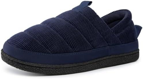 EverFoams Men's Quilted Slippers Soft Comfy Corduroy Closed-back Indoor Outdoor Memory Foam House Shoes, 11-12