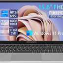 Binxarn 15.6" Laptop Computer, 16GB DDR4 RAM/512GB SSD, N95 Quad Core (up to 3.4 GHz), 1920x1080 FHD IPS Display, Win-11 laptops Computers, 2.4/5G WiFi and Bluetooth 4.2 (Space Silver)