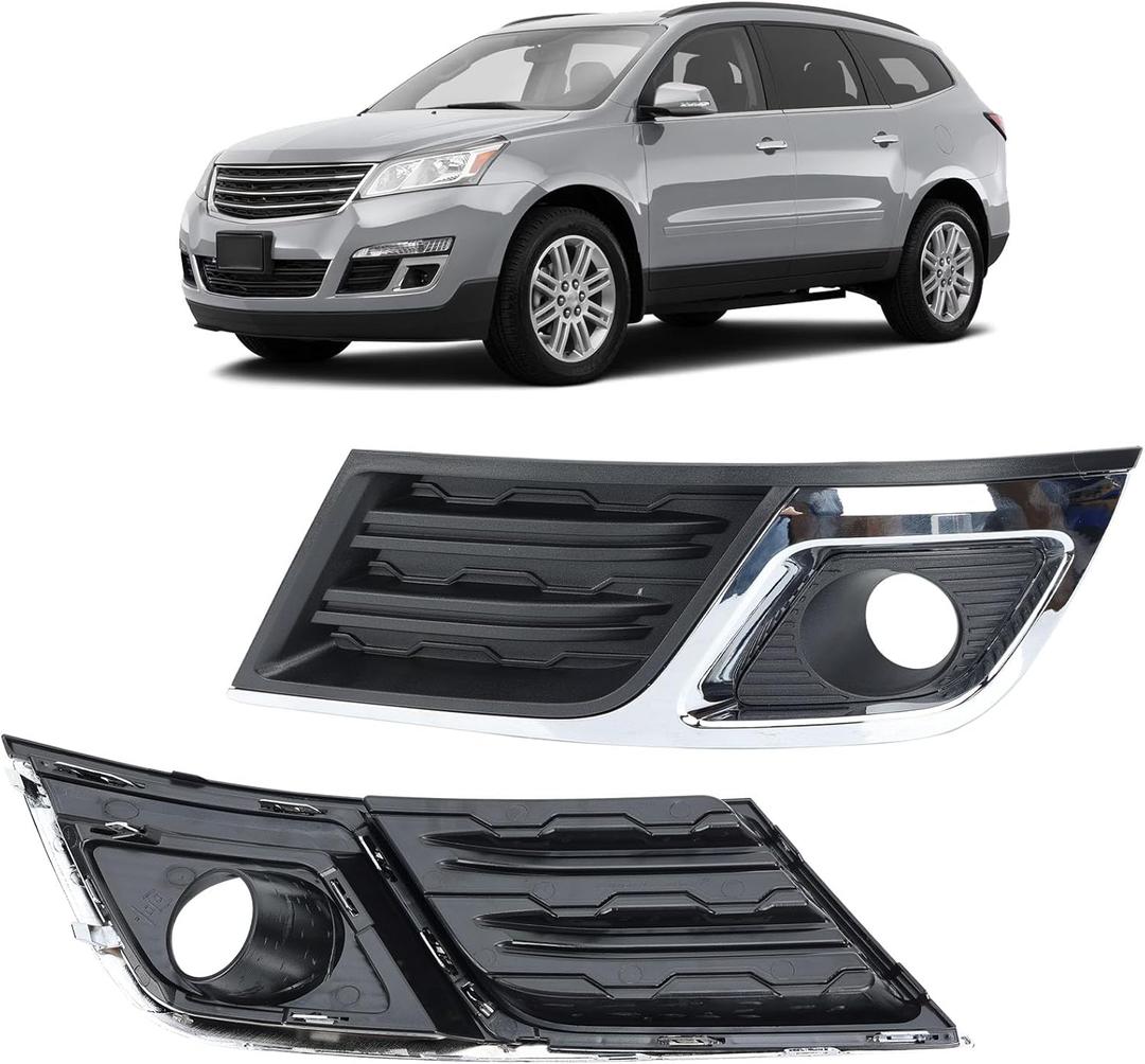 Fog Light Bezel Compatible with 2013-2017 Chevrolet Chevy Traverse Front Bumper Fog Light Cover with Silver Bright Strips Replaces 20988619 GM1038148 (Left)