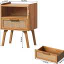 Lerliuo Rattan Nightstand, Side Table with Drawer Open Shelf, Cane Accent Bedside End Table with Solid Wood Legs, Mid Century Modern Night Stand for Bedroom, Dorm and Small Spaces (Tea Brown)