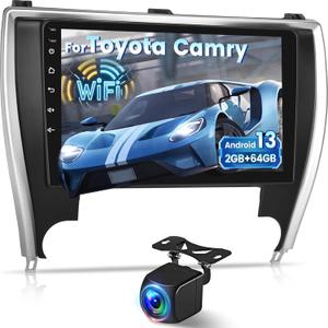 [2+64G] Aftermarket Radio for Toyota Camry 2015 2016 2017, 9 inch Touch Screen Android Car Stereo - Wireless Carplay and Andorid Auto, 5G/WiFi, GPS, Split Screen, Multi-UI, SWC + Rear View Camera