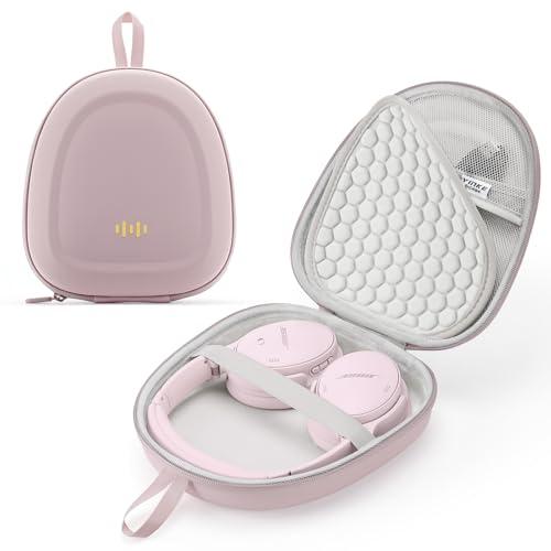 Headphone Hard Case Replacement for Bose QuietComfort Ultra QC45 QC35 QC25 QC15 QCSE Over-Ear Headphones, Super-Slim Upgrade PU Universal Portable Travel Organizer Bag (Pink)