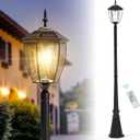 90'' H Solar Post Lights, 2700K Solar Lamp Post Light Waterproof, Dusk to Dawn Pole Lights Outdoor, lamp Posts Lighting for Garden Patio Yard Pathway Gate, Remote Control, Black(Warm White), 2700K│Head+Post