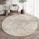 6x6 Washable Neutral Round Rug Beige Vintage Living Room Bedroom Circle Rug Non-Slip Soft Low Pile Farmhouse Indoor Carpet for Kitchen Dining Room Office, Beige 