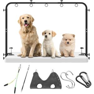 Adjustable Dog Grooming Arm for Table: 42'' Height, 27''39'' Width, Clamp Fits Up to 2.76'', with Hammock & 2 Nooses  Portable Pet Grooming Station for Nail Trimming, Cats & Dogs at Home