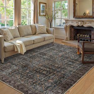 Collive Washable Area Rug 6x9, Large Antique Distressed Rugs for Living Room Vintage Soft Rugs for Bedroom, Non Slip Ultra-Thin Dining Room Floor Carpet for Entryway Kitchen Office - Brick