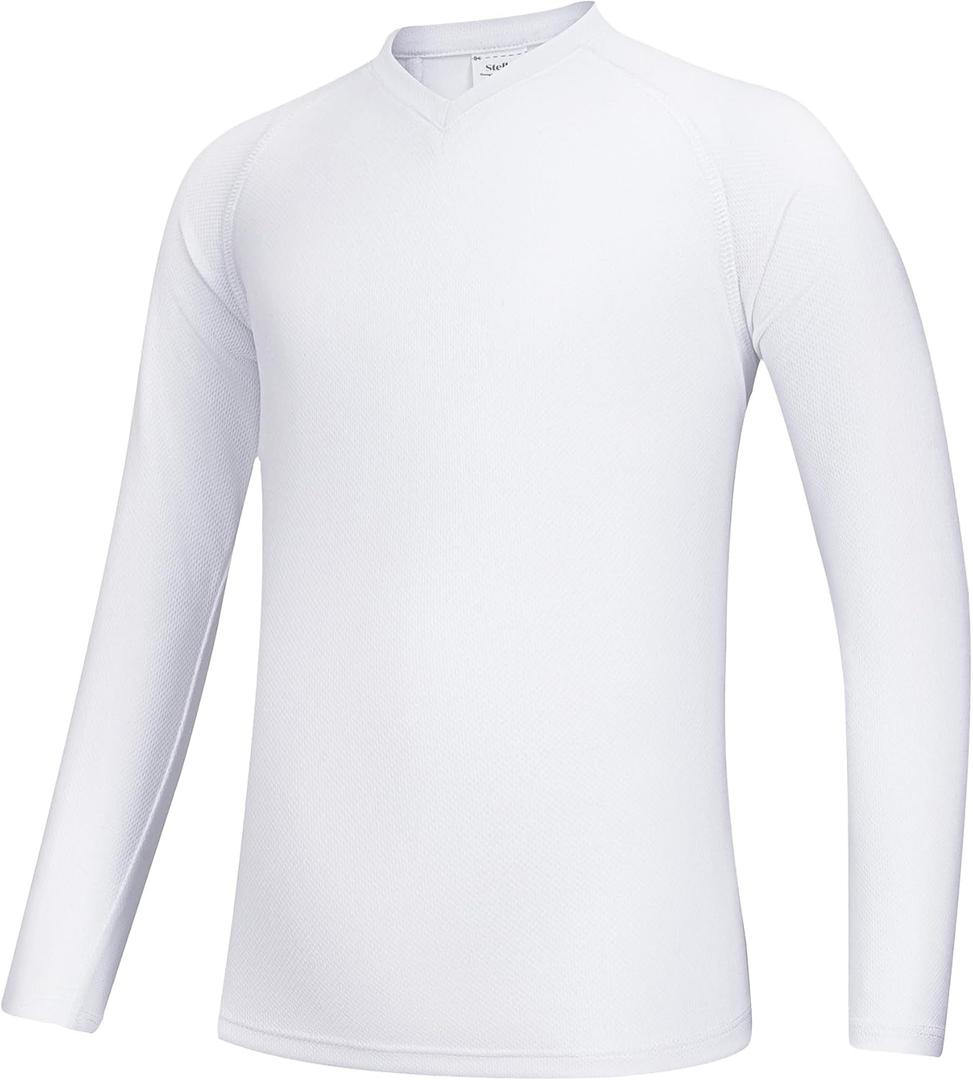 Stelle Youth Girls Athletic Performance Long Sleeve Shirts V Neck Moisture Wicking Base Layer Undershirt (White, M)