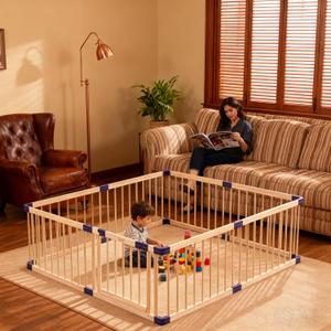 Wooden Playpen,CPC Certified,New Zealand Pine Wood,55.12x78.74 Inches