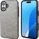 ONETOP Compatible with iPhone 16 Plus Wallet Case with Card Holder, PU Leather Kickstand Card Slots Case, Double Magnetic Clasp and Durable Shockproof Cover 6.7 Inch (Gray)