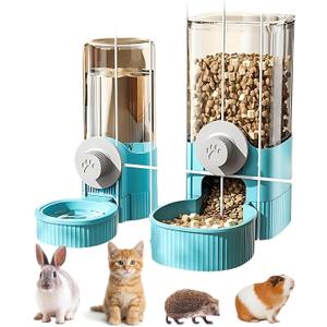 GPY Automatic Hanging Gravity Pet Feeder and Water Dispenser Set Automatic Rabbit Feeder and Dog Water Dispenser for Dogs Cats Pets Animals Large Capacity (Blue Water Feeder&Food Feeder) (Blue)