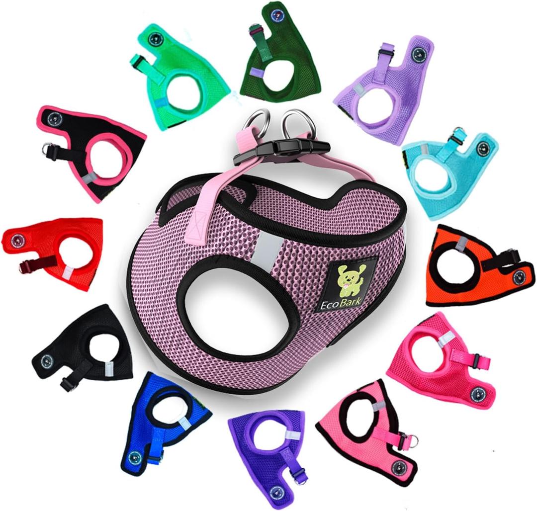 EcoBark Step in Dog Harness - Eco-Friendly Teacup Dog Harnesses for XXS, XS, and Small Dogs - Reflective and Adjustable Mini Body Halter Vest -Tiny Soft Mesh Toy Breed Harness (Lilac Pink, XXS) (XXS- 4 to 5 lbs- Chest Up to 11 in (Pack of 1))