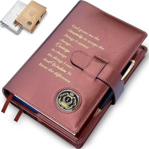 GALILEO® Double AA Big Book Cover & 12 Steps & 12 Traditions | PU Leather | Coin Holder | AA Book Covers for Hardcover | AA Gift | Alcoholics Anonymous (Serenity Prayer/Copper)