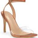 Coutgo Women's Clear Heels Sandals Square Toe Ankle Strap Sexy High Heeled Stiletto Dress Shoes size 9