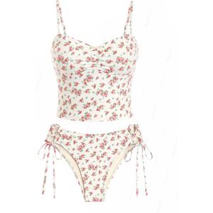 seamoly Womens Cute Tankini Set Gingham Two Piece Swimsuits with Bow Back Tie Side Bottom (Small, Apricot)