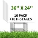 10 Pack 36 x 24 Inches White Corrugated Plastic Sign Boards with Metal H-Stakes  Waterproof, Double-Sided for Custom DIY Advertising, Yard Signs, Sales, Parties, and Events