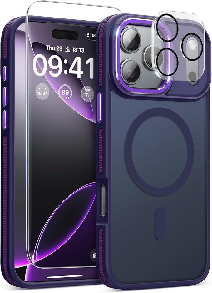 Magnetic 3 in 1 for iPhone 17 Pro Max Case, [OmniDirectional Protection] with 1x Screen Protector + 1x Camera Cover, [Seamless Work with Magsafe] Protective Silm Case for iPhone 17 Pro Max Purple, 6.9"
