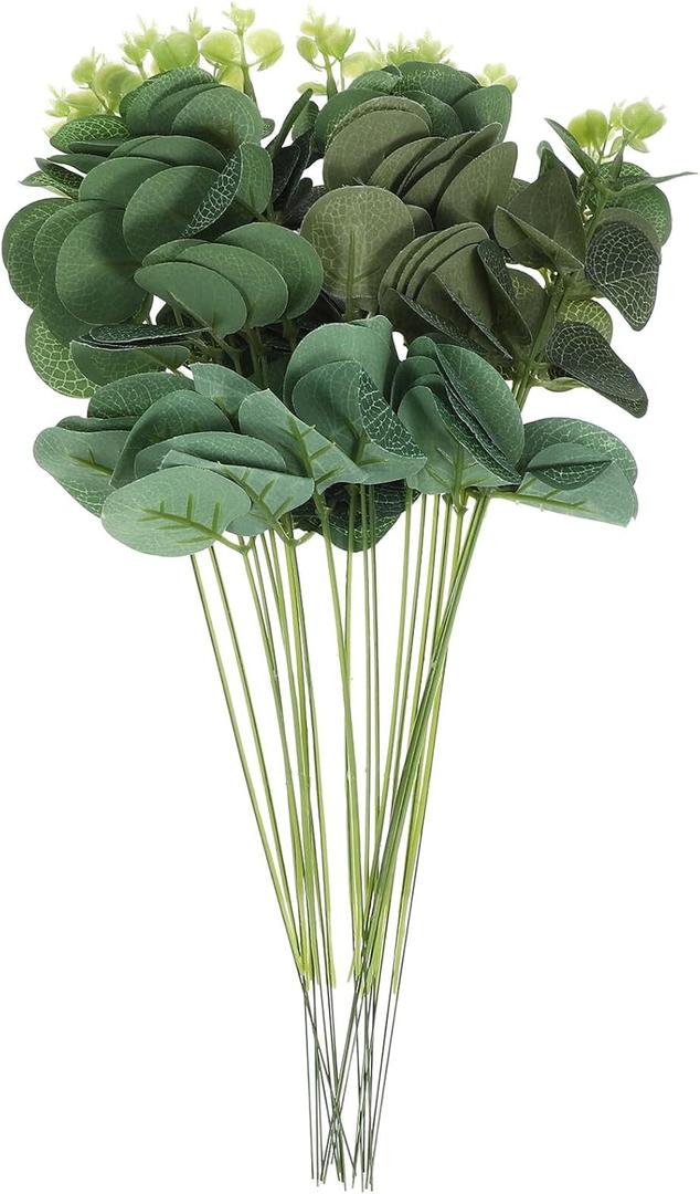 20 Pcs Eucalyptus Leaf Cake Decors Natural-Look Leaves Stem Cupcake Insert Toppers for Party Photo Props Depth Elegant Greenery Cake Decorations