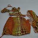 COZYEASE Women's 4 Piece Swimsuits Sexy Bikini Sets Triangle Bathing Suit with Mesh Cover Up Beach Skirt & Bandana Multicolor S