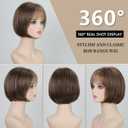 TISHINING Short Brown Mix Blonde Highlight Bob Wig with Bangs for White Women Chin Length Layered Mixed Brown Straight Bob Wig 10 Inch Synthetic Natural Looking Daily Party Wig