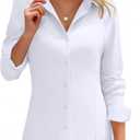 HOTOUCH Women's Button Down Shirts Long Sleeve Dress Shirt Slim Fitted Work Tops Collared Dressy Casual Business Blouses (Medium, A01-white)