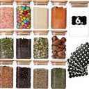 6oz Glass Spice Jars with Bamboo Lid and Label, 12 Pack Square Glass Container, Small Food Storage Containers for Kitchen, Clear Empty Seasoning Jar for Sugar, Salt, Coffee Bean, Herb, Borosilicate