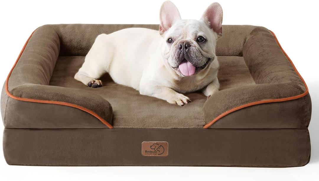 Bedsure Orthopedic Dog Bed Medium Size Dogs - Washable Medium Dog Cat Bed Waterproof, Comfort Pet Couch Sofa with Washable Removable Cover, Pets Bed with Nonskid Bottom, Brown, 28"
