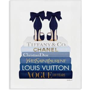 Stupell Industries 'Navy Blue Heels Chic Bookstack', Canvas Art, 16 x 20 Inches, Easy to Hang and Sturdy, Made in USA, by Amanda Greenwood