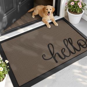 LUMI Outside Welcome Door Mat 32x47, Non Slip Durable Rubber Entrance Doormat, Low Profile Easy Clean Mats for Front Back Door Entryway Porch Garage, Hello