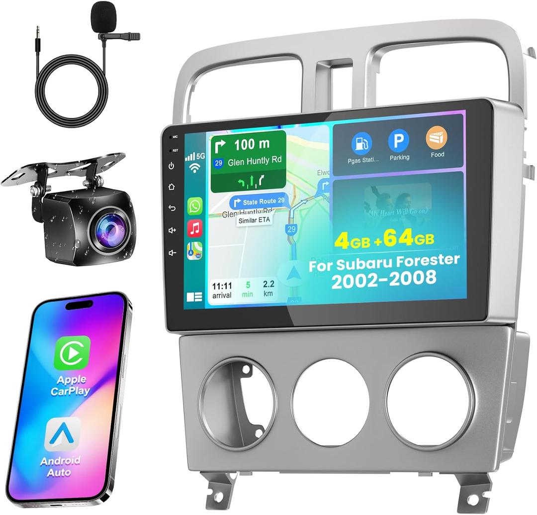 Android 13 Car Radio for Subaru Forester 2002-2008 with Wireless Carplay Android Auto,9 Inch IPS Touch Screen Car Stereo with GPS Nav/Bluetooth/FM/Backup Camera/WiFi/SWC/HiFi/Mirror link 4G+64G