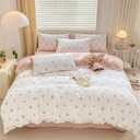 Floral Duvet Cover King Size Pink White Botanical Floral Bedding Set 3 Pieces Soft Breathable Garden Aesthetic Flower Comforter Cover with 2 Pillow Cases