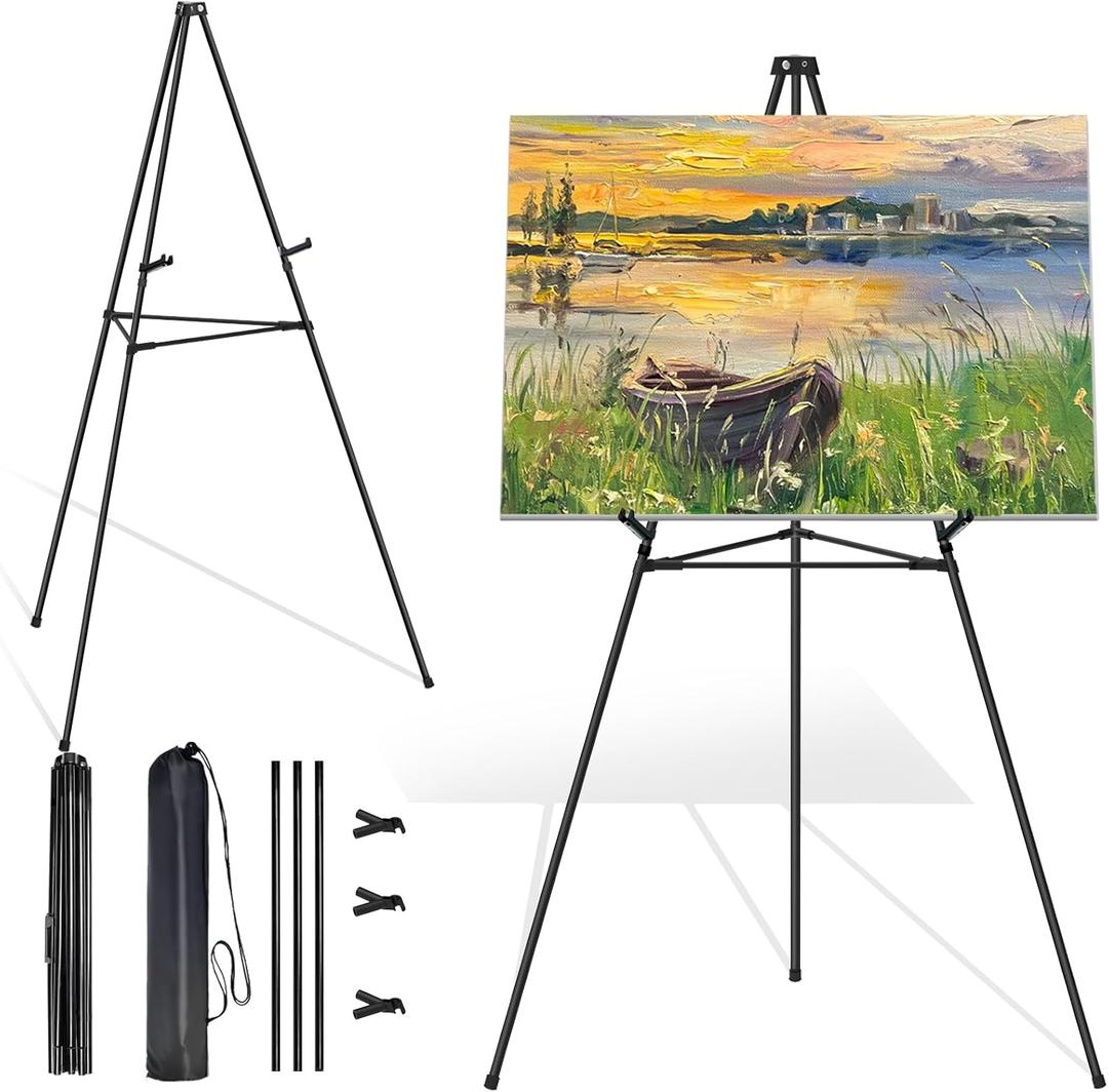 Easel Stand for Sign Picture Stands for Display, Photo Stand Floor Standing Tripod Black Easel with Support Rods, Welcome Board Stand for Wedding, Poster