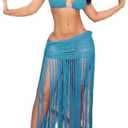 Women Sexy Plus Two Piece Skirt Set Tassel Fishing Net Knittin Hollow Out Off Bikini Shoulder Beach Dresses (Large, Blue)