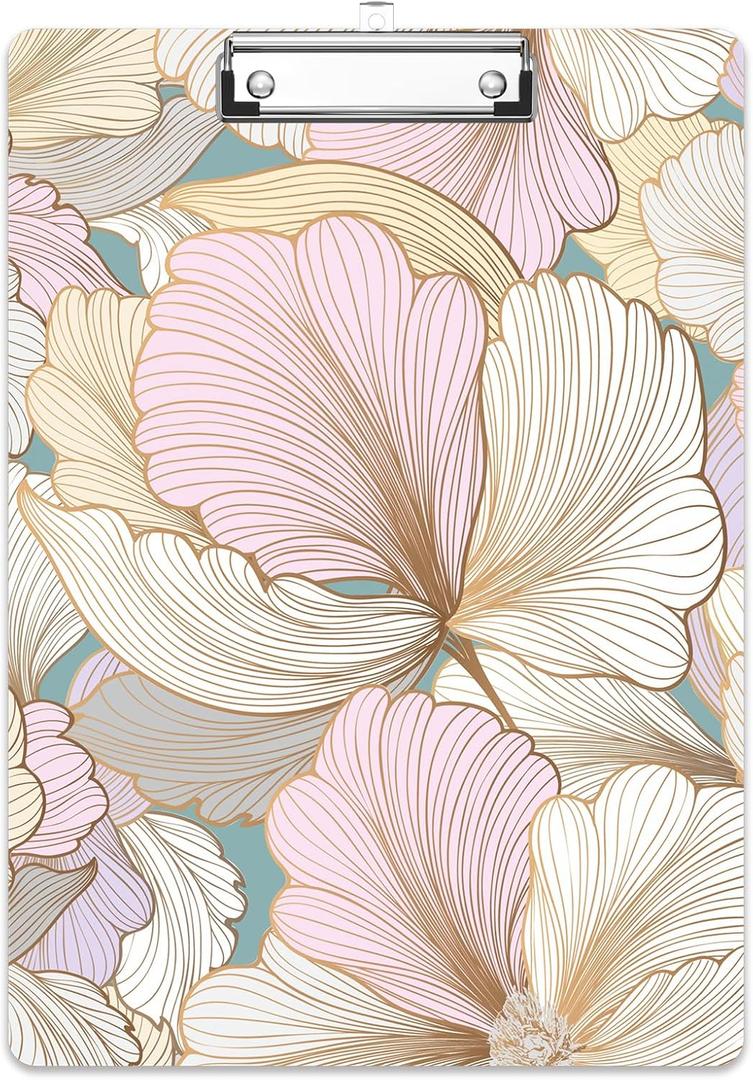 Rimilak Wood Clipboard, 8.5x11" Paper Letter Size, Cute Custom Pattern, Fun Design Hardcard Board for Classroom, Teachers, Kid, Woman, Back to School, Home & Office Supply, Modern Flowers